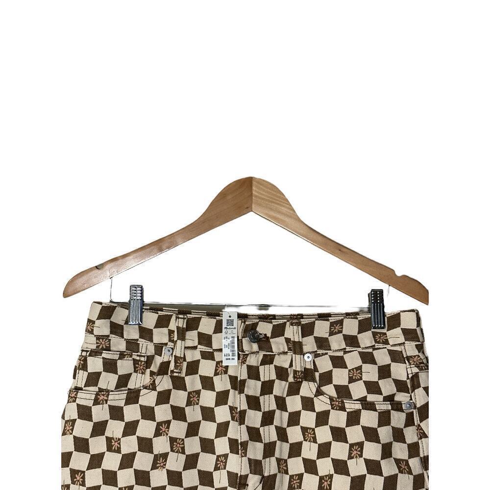 Madewell Women's Floral Checked Cotton Denim Mini Skirt Size 28 Brown Cream - Picture 3 of 7